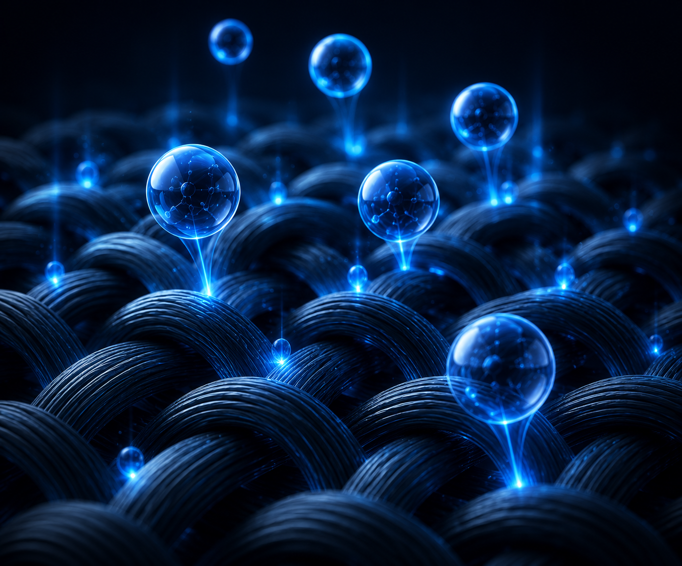 Close-up of garment fibres with illuminated residue particles