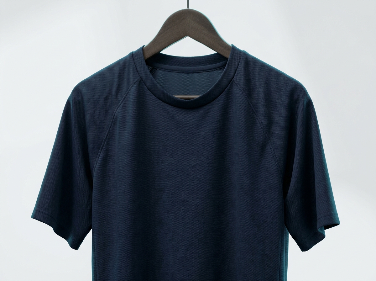 Navy performance shirt ready for targeted application